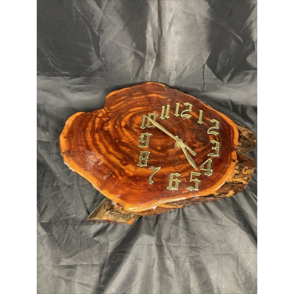 Vintage Lacquered Tree Trunk Wood Slab Slice Wall Clock Mid Century Design